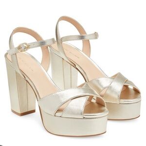 Stuart Weitzman Ivona Platino Metallic Platform Block Heel Sandals